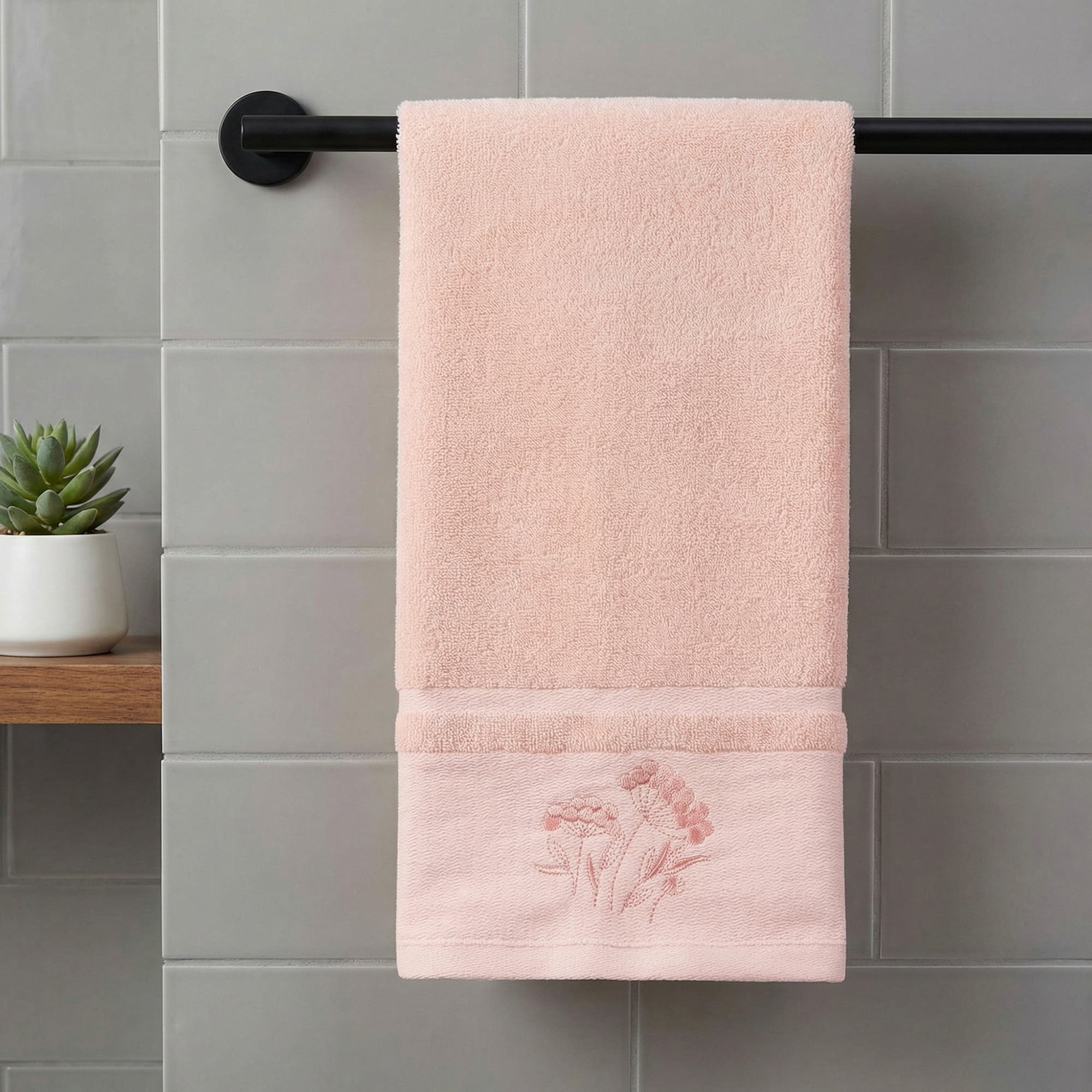 REGALWOVEN Floral Embroidered Hand Towels for Bathroom, Flowers Plant Soft Absorbent Hand Towel Set for Home Decor, 29" x 13" Light Pink 4pk