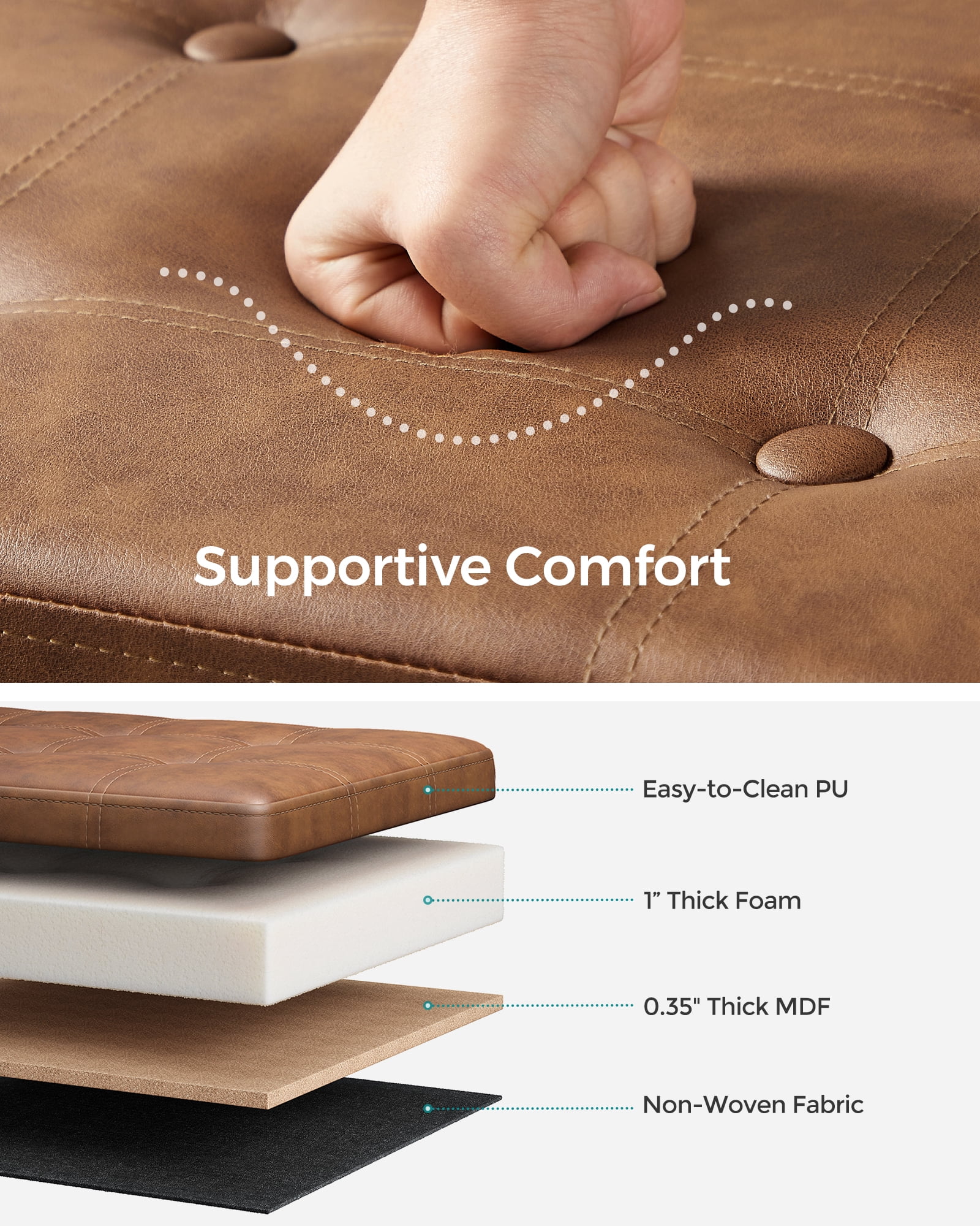 SONGMICS 43" Storage Ottoman Bench Folding Ottoman with Storage Hold up to 660lb for Living Room Bedroom Coffee Brown