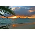 thumbnail image 2 of Hawaii  Oahu  Dramatic Sunrise At Lanikai Beach  Mokulua Islands  Palm Frond Poster Print, 2 of 2