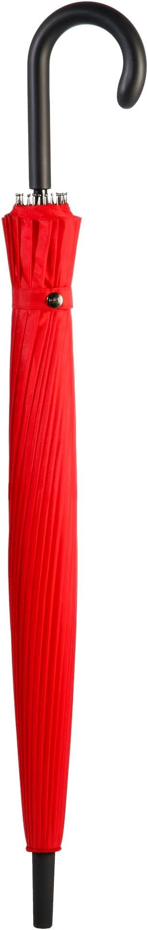 totes Large Eco Auto-Open 24 Rib Stick Umbrella with a Classic J Hook Curved Handle, Red, 46"