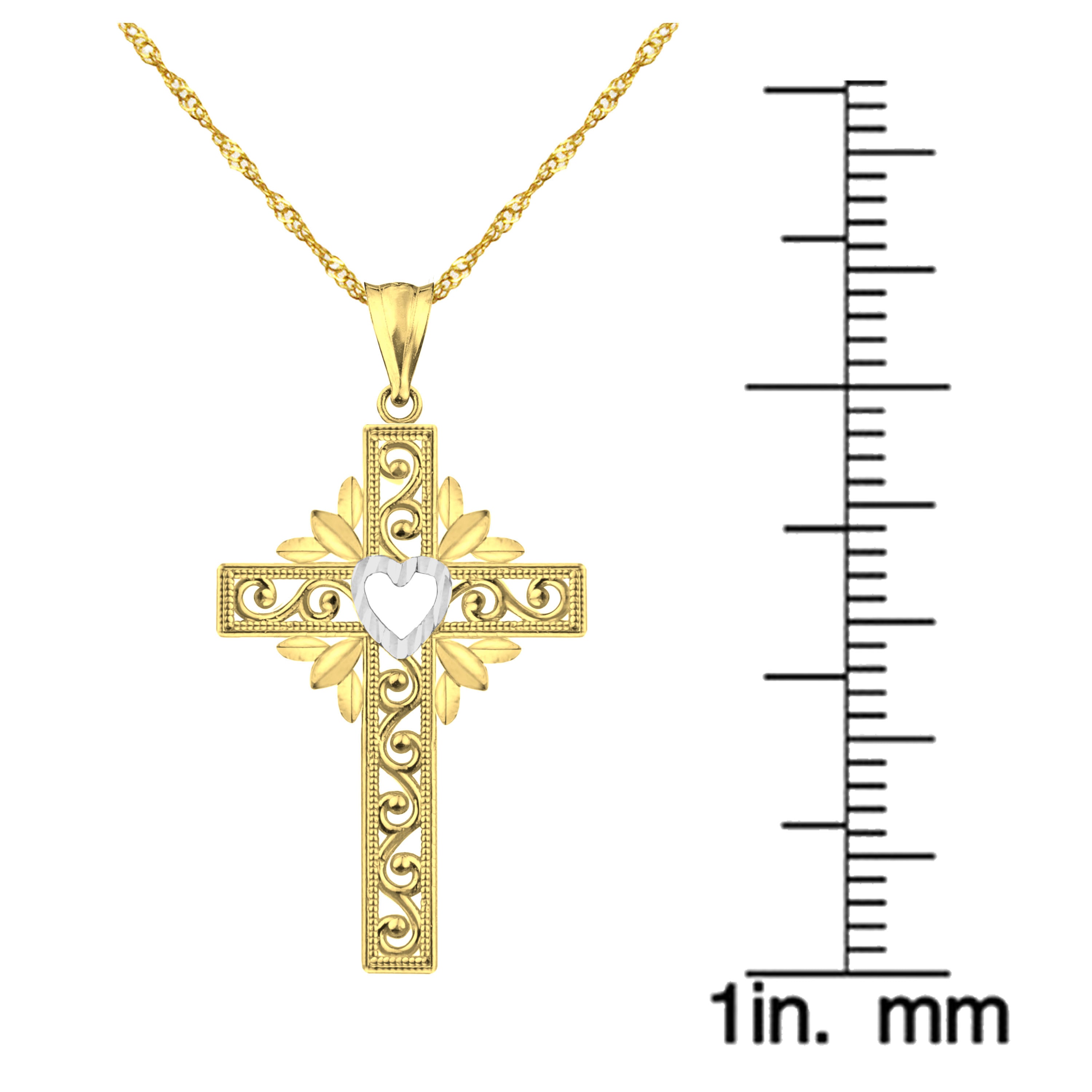 US GOLD Handcrafted 10kt Gold Heart Design Cross Charm Pendant