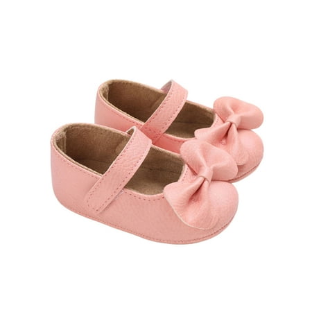 

Lacyhop Baby Girls Flats Bowknot Mary Jane Magic Tape Dress Shoes Wedding Cute Princess Shoe Breathable First Walker Loafer Flat Pink 4C