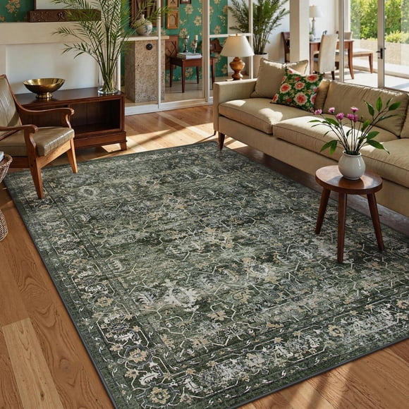 Lahome Margot Washable Area Rugs 5x7 Green Rugs f
