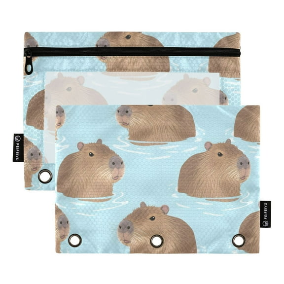 ALAZA 2 Pack Pencil Pouch Cute Capybara Blue Pencil Case for 3 Ring Binder Clear Window Pencil Bag Organizers