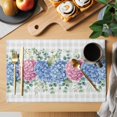 thumbnail image 2 of Blue Pink Hydrangea Placemats Set of 4, Eucalyptus Leaves Grey Plaid Placemats for Dining Table, Place Mats for Kitchen Tabletop, Waterproof Wipeable Dining Table Mats Set, 2 of 9