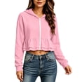 thumbnail image 3 of Women's Lightweight Full Zip Hoodie Sweatshirt Long Sleeve Ruffle Flared Hem Hooded Tops Casual Daily Look., 3 of 7
