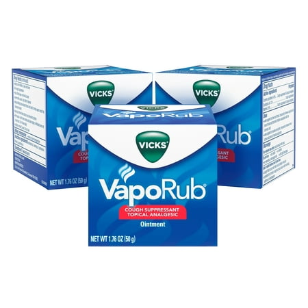Vicks VapoRub Chest Rub Ointment for Relief from Cough, Cold, Aches, and Pains, with Original Medicated Vicks Vapors, 1.76 oz, 3 (Best Place For Vicks Vapor Rub)