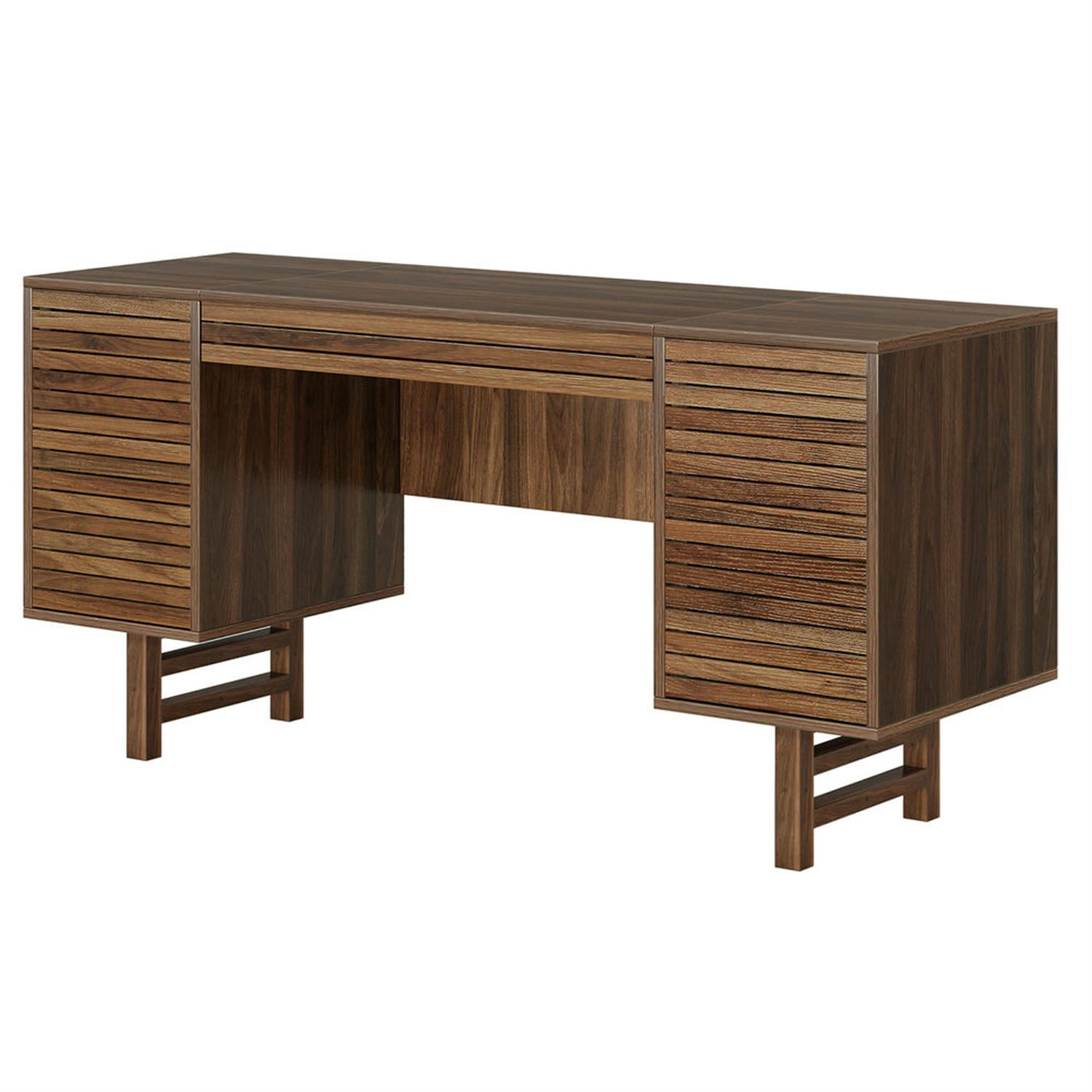 Demi Bonn 59" Executive Computer Desk with Storage Drawers, Modern Study Writing Gaming Table for Home Office, Brown