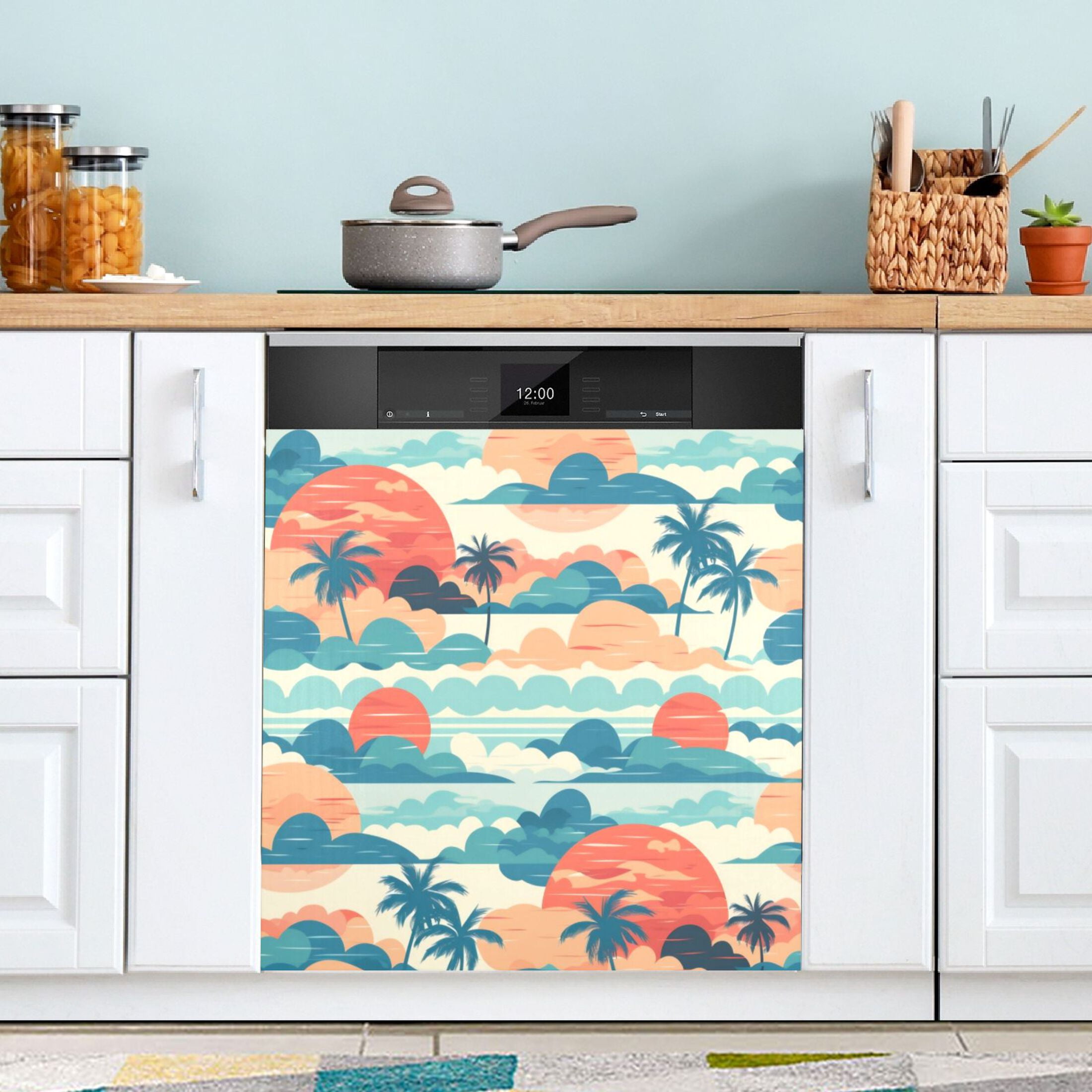 Dishwasher Magnetic Sticker 23x26 Inch Refrigerator Magnetic Sticker Washing Machine Magnetic Sticker Kitchen Panel Magnetic Sticker Home Decor The Sunrise Coconut Tree
