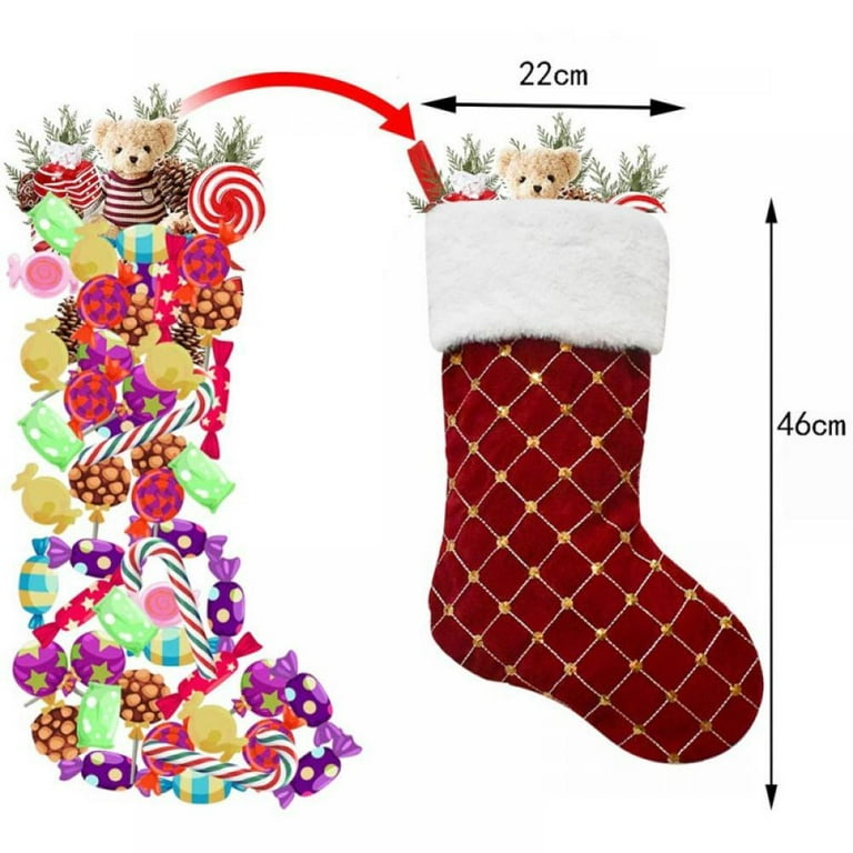 Ugiftcorner Christmas Stockings 4 Pack Red Velvet Christmas Stockings with  Quilted Cuff Large Luxury Xmas Stockings Decorations for Fireplace Home