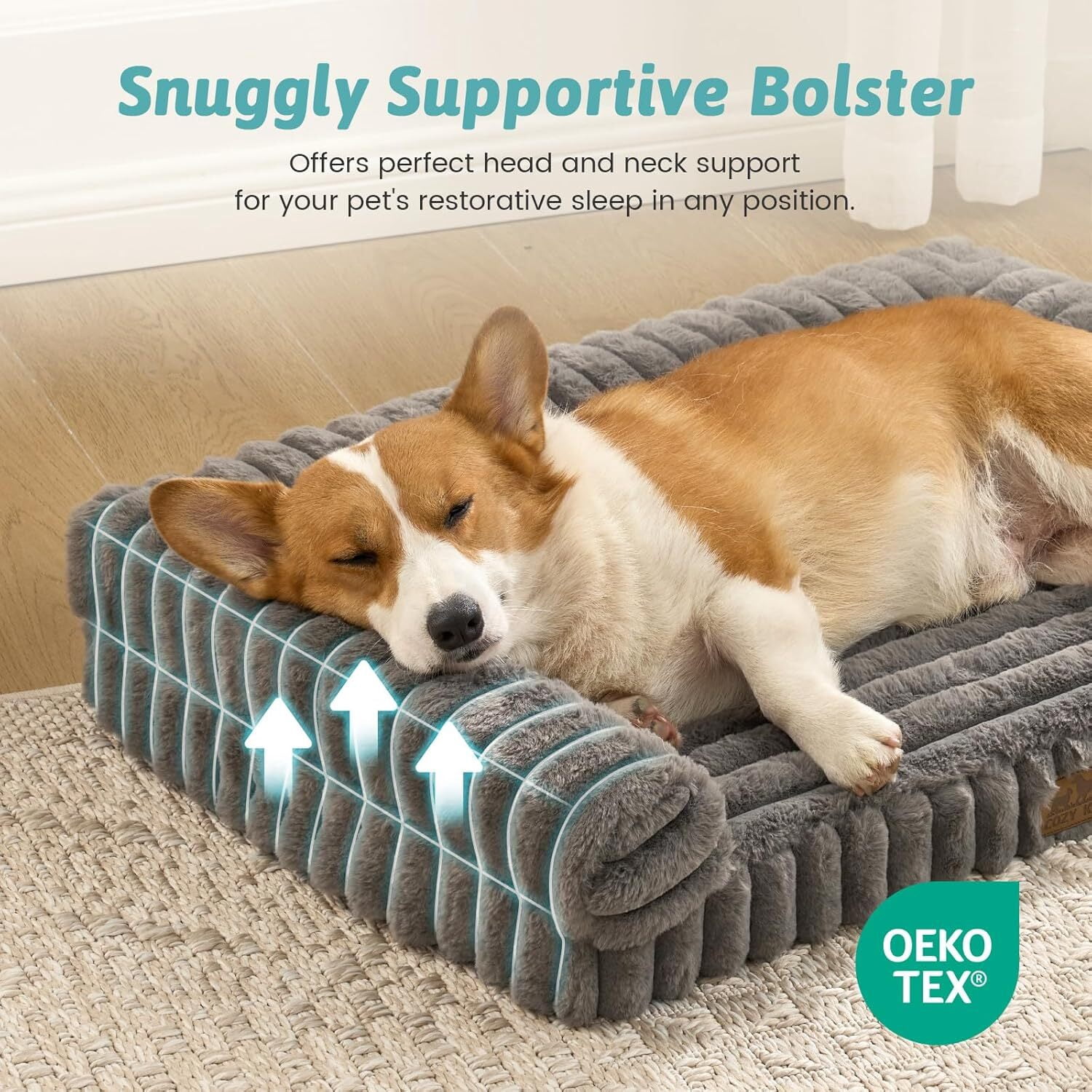 Katieovy Orthopedic Dog Beds for Large Dog,42 inch Removable Washable Dog Beds with Sides,Non-Slip Bottom Memory Foam Large Pet beds,Dark Gray