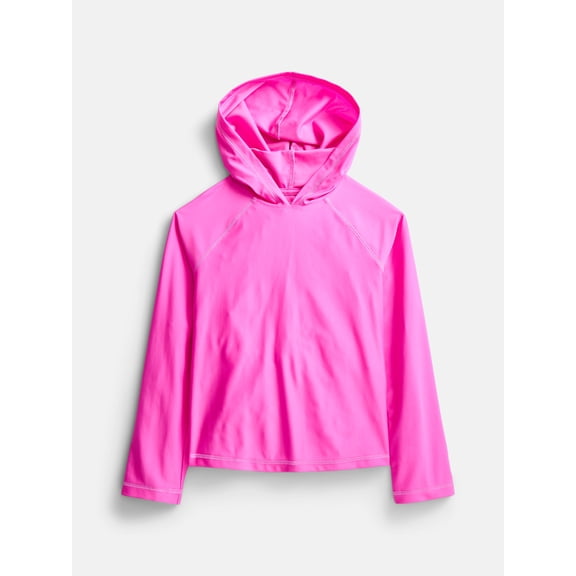 Wonder Nation Girls Hooded Rash Guard with Long Sleeves, Sizes 4-16