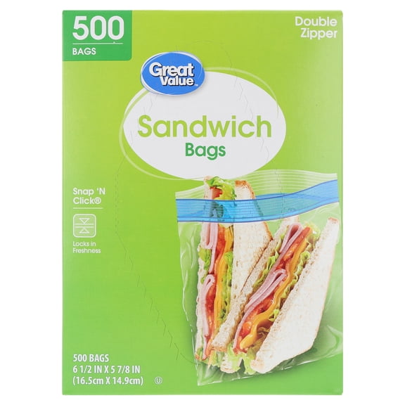 Great Value Sandwich Bags with Double Zipper, 500 Count