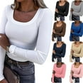 thumbnail image 7 of Women's Long Sleeve Square Neck Shirt, Ribbed Thermal Fitted Top 2026 Fall Layering Tees Casual Outfits, 7 of 7