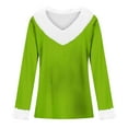 thumbnail image 4 of Olyvenn Stylish Faux Fur Trim V Neck Fashion Sweatshirts for Women Solid Loose Xmas Long Sleeve Pullover Holiday Tops Tunic Blouses Green 12, 4 of 4