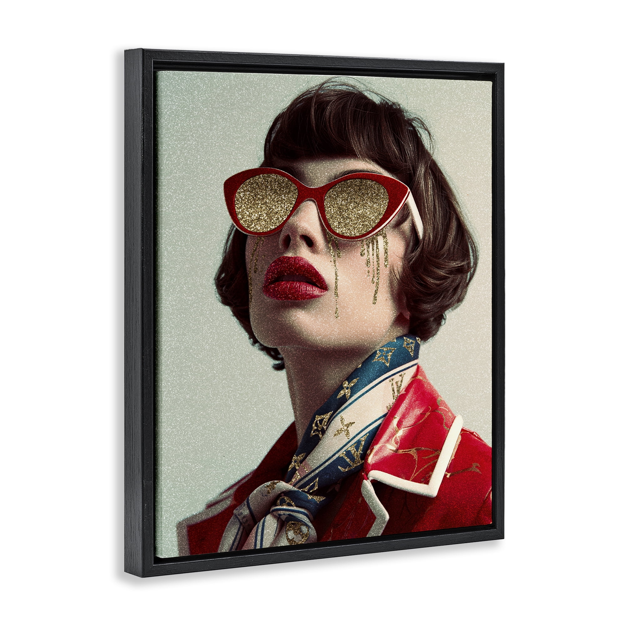 Stupell Industries Retro Woman with Glam Tears People Painting Black Floater Framed Canvas Art Print Wall Art, 25 x 31