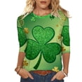 thumbnail image 2 of 3/4 Length Sleeve Tops for Women Oversized CrewneckSt Patricks Day Irish Shamrocks Print Short Sleeve T Shirts Summer Casual Plus Size Round Neck Loose Comfy Tee Shirt, 2 of 8