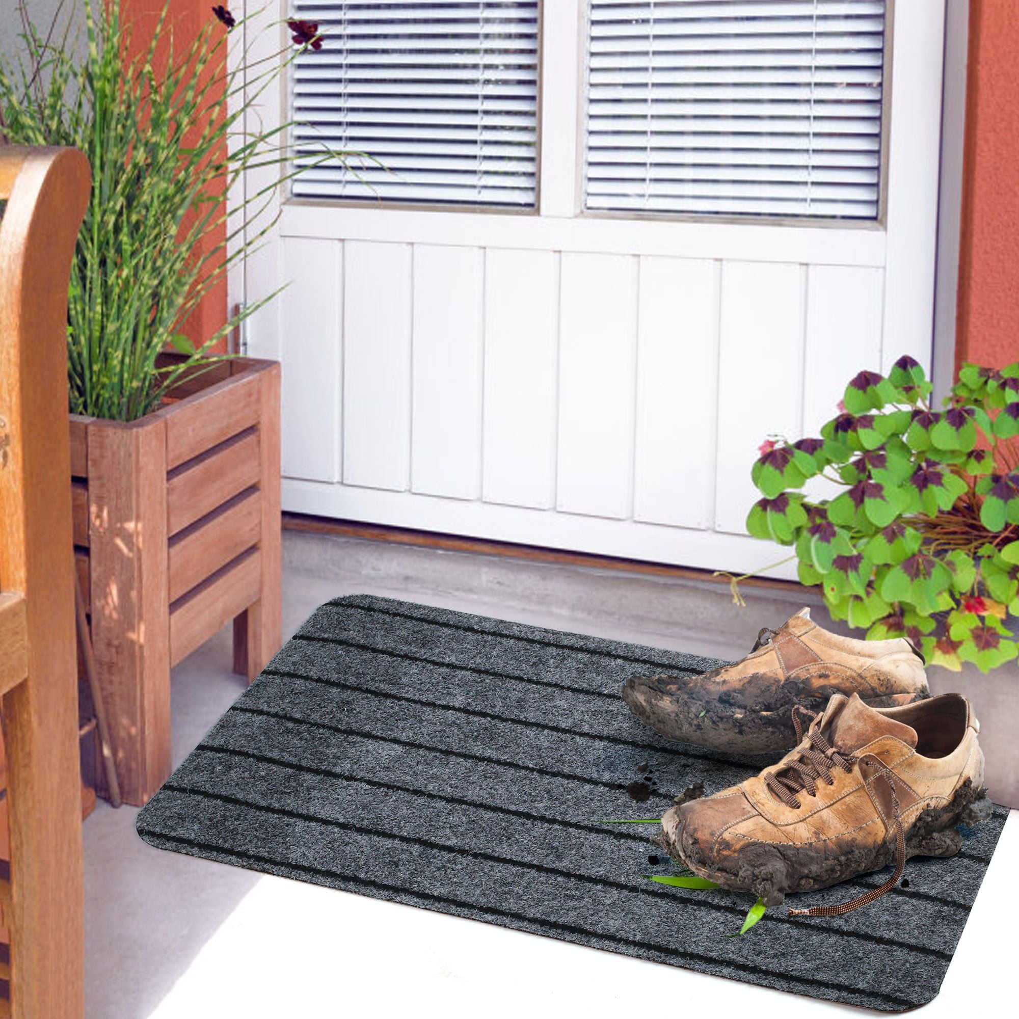 Fab Habitat Modern Doormat - Non Slip, Durable - Natural Coir & Rubber - Entryway Double Door Porch - Black Border Black/Natural - 18x60NonSlip ft