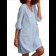 thumbnail image 2 of Vestido Tipo Túnica Holgado Informal de Algodón con Cuello en V para Mujer, Vestido de Verano para Vacaciones, 3/4 y Bolsillo. Azul L, 2 of 10