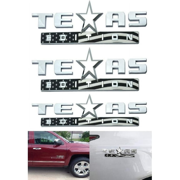 (Set of THREE) Muzzys American Flag Texas Edition Emblem Badge 3M Universal Stick on, FITS Silverado, Sierra, Fender, Tailgate, Door, Car, Truck BLACK AND WHITE SUBDUED