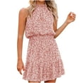 thumbnail image 2 of Pntutb Womens,Fashion Women's Summer Floral Print Sexy Halter Casual Sleeveless Mini Dress, 2 of 6