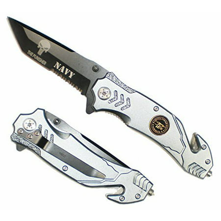 US NAVY SEAL TEAM PUNISHER TANTO BLADE RESCUE POCKET KNIFE + Seat Belt Cutter + Glass