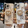 thumbnail image 3 of iPhone 14 Pro Max Case, 3D Butterfly Built in Kickstand Rhinestones Shockproof Ring Stand Cover Bling Marble Shell Glitter Girly Women Phone Cover for iPhone 14 Pro Max 6.7 inch 2022 (Gold), 3 of 4