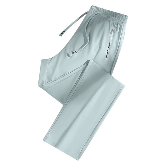 Pantalones holgados de seda helada con elástico para hombre - Poliéster, pierna recta, ropa informal/para correr