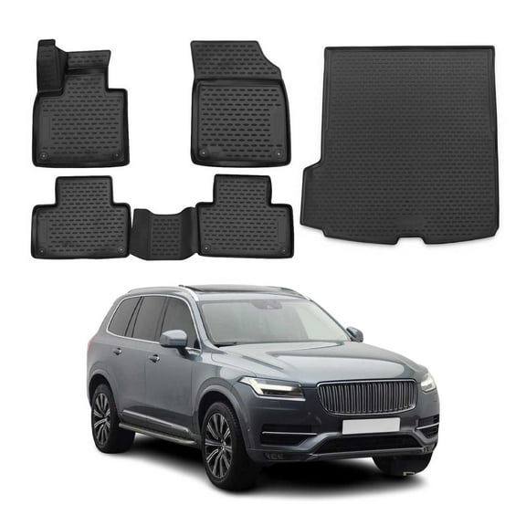 Custom Floor Mats & Cargo Liners for Volvo XC90 2016-2025 Black 5 Pcs