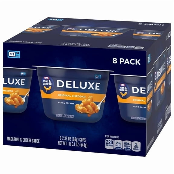 Kraft Deluxe Shelf Stable Original Mac N Cheese Microwaveable, 8 Ct Box, 2.39 oz Cups, Shelf-Stable (Pack of 2)
