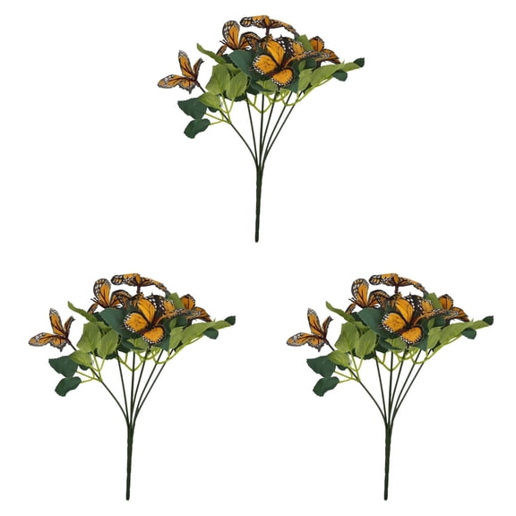 YDYB 3Pcs 7-Head Faux Outdoor Flowers with Butterflies, 11.8 inch Artificial Flowers for Vase, Spring Flowers Artificial for Decoration, for Gardens, Windows, Doors and Corridors, Orange