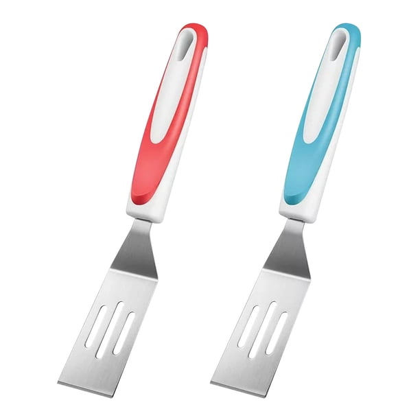Mini espátula de acero inoxidable para servir - Mango de silicona, diseño ranurado, resistente al calor - para voltear huevos, galletas y hornear