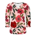 thumbnail image 7 of 3/4 Sleeve Shirts for Womens Casual Printed 3/4 Length Sleeve Smocked Cuffs, 7 of 7