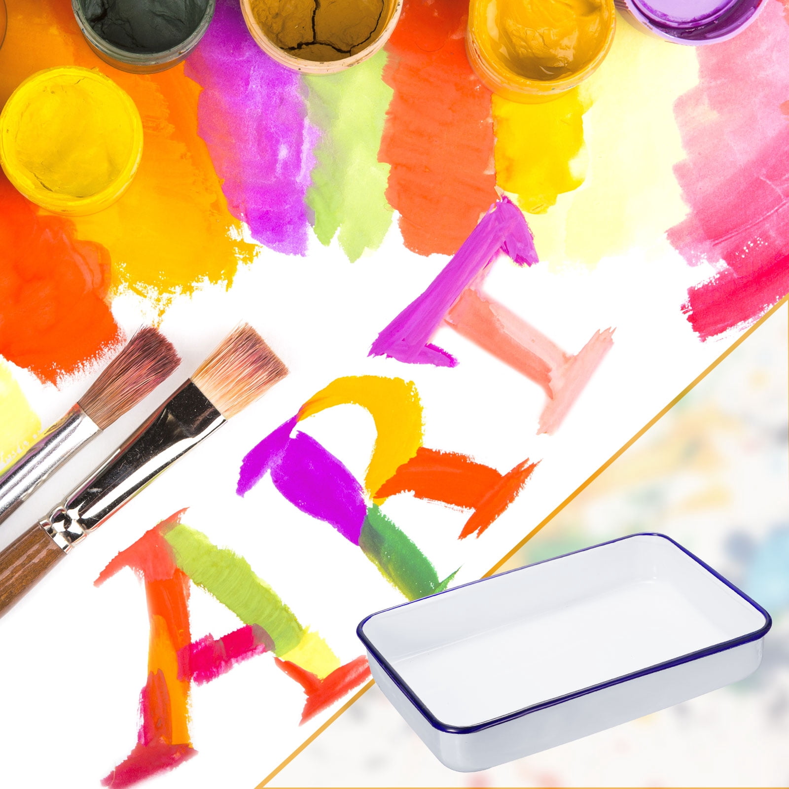 Uxcell Butcher Tray Palette 12" x 8" x 2" Metal Triple Enamel Coated Deepened Rectangular Tray Artist Painter Painting Tool for Art Paint Acrylic Watercolor Mixing