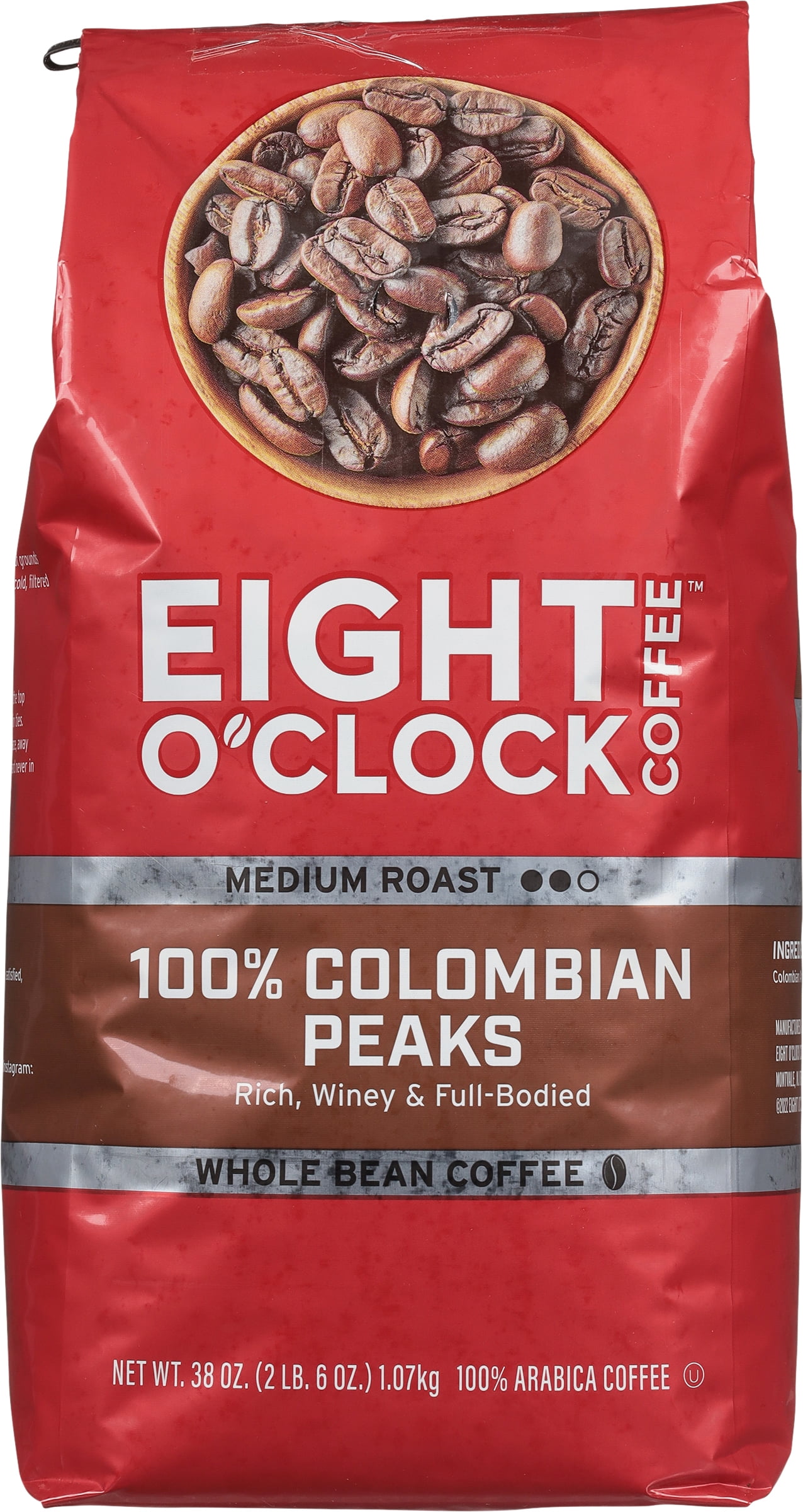 Eight O'Clock Coffee 100% Colombian Peaks, 38 Ounce, (Pack of 1) Medium Roast, Whole Bean Coffee, Rich, Winey & Full Bodied