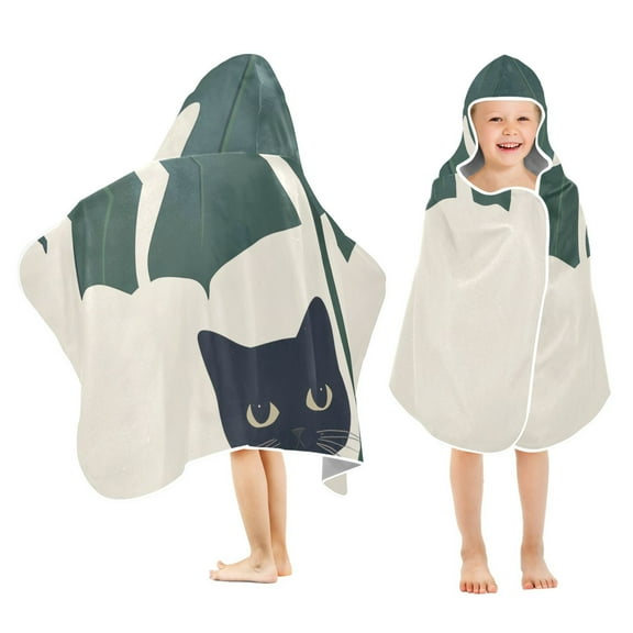 Yayeee Kids Hooded Towels Toddler Soft Absorbent Beach Bathing Wrap 50" x 23.5", Black Cat Plants