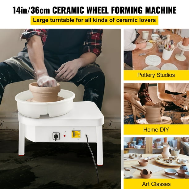 VEVOR Roue de Poterie Tour de Potier Électrique Blanc avec Pédale 28 cm