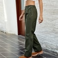 thumbnail image 3 of USNSM Women's Cargo Pants High Waist Button Fashion Trendy Straight Pant Casual Hip Hop Stretch Trousers with Pockets Army Green L, 3 of 6