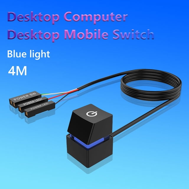 Interruptor De Alimentación Cable de extensión del interruptor de encendido y apagado de la computadora de escritorio con luces LED azules (negro 4 m)