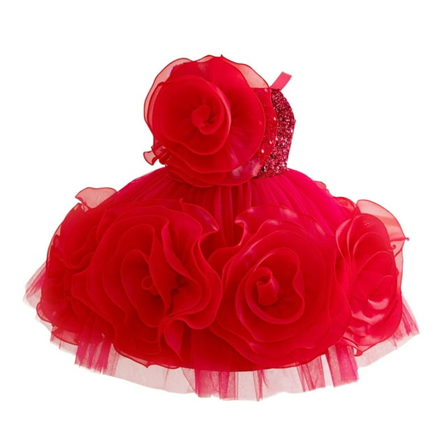 Bwiyojiz Tailles de Mode 80-130 Robe Princesse Sans Manches à Paillettes pour Petite et Moyenne Fille, Rouge