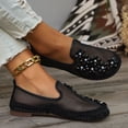thumbnail image 3 of Rokment Sparkling Rhinestones Pearl Flower Mesh Dress Shoes for Women Ladies Elegant Breathable See Through Stitching Low Heels Casual Slip on Loafers Summer Fall Black Size 6, 3 of 8