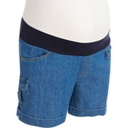 Maternity Demi-Panel Cuffed Denim Utility Shorts
