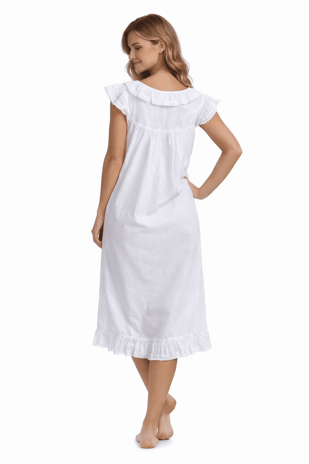 StylesILove Handmade Women Embroidered Eyelet Accent Night Dress White