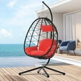 thumbnail image 2 of SYNGAR Egg Chair with Stand, Wicker Swing Chair, Patio Hammock Chair with Soft Cushion, Indoor Outdoor Balcony Bedroom Basket Hanging Lounge Chair, Heavy Duty Frame for 300 lbs Capacity, Red, D6518, 2 of 9