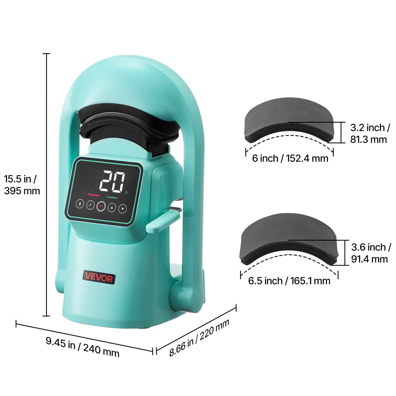 VEVOR Auto Hat Heat Press Machine, with 2pcs Interchangeable Platens, Automatic Open and Release, Touchscreen for Precise Time and Temperature Control, Heat Transfer Printing for Caps, Hats, Green