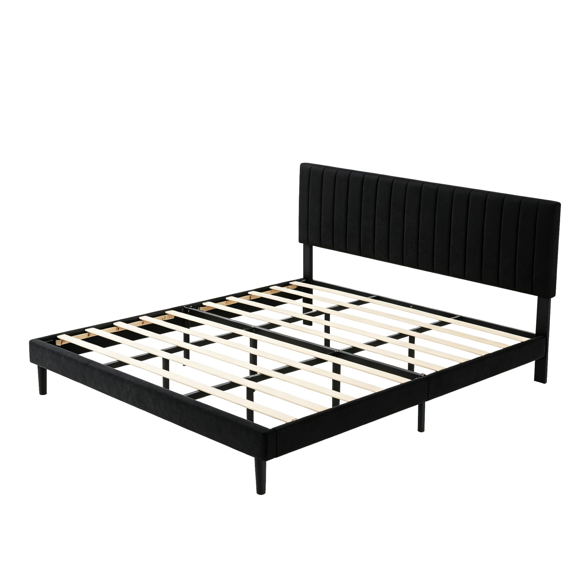 Gewnee King Size Upholstered Bed Frame,Velvet Platform Bed with Adjustable Headboard,Modern Bedroom Furniture with Wood Support,No Box Spring Needed,Black