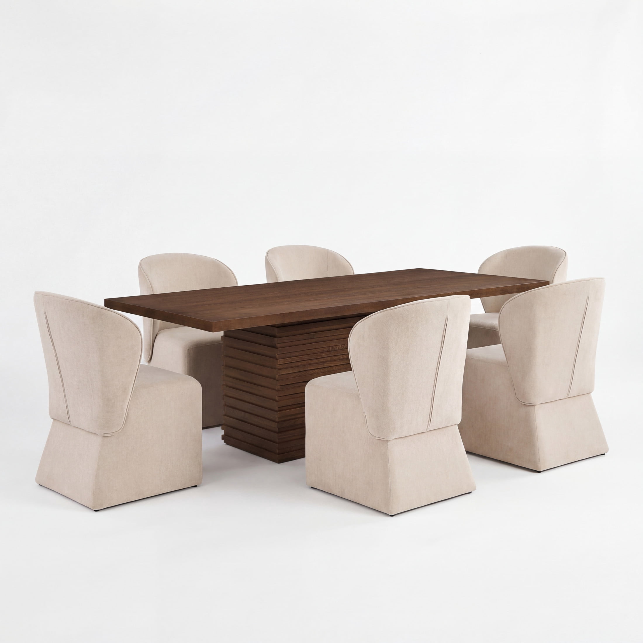 Christopher Knight Home 7-Piece Modern Dining Set, Table with 6 Upholstered Chairs, Walnut+Beige