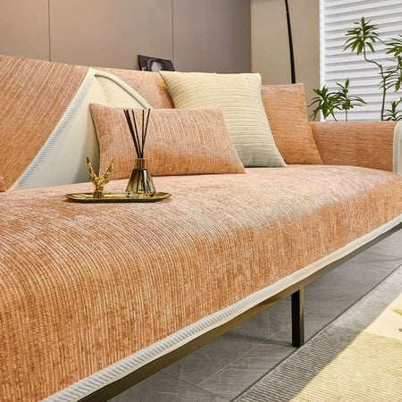 

Chenille Sofa Mat Cover for Living Room Universal Solid Striped Sofa Pad Anti-Slip L Shape Pets Couch Cushion GAZZ