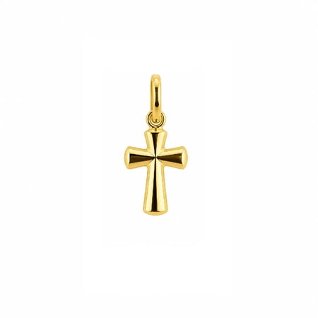 18k Solid Yellow Gold tiny polished cross H 0.71 x 0.28 inches with bail
