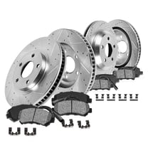 Callahan Brake Parts Brake Kit for Chevrolet Camaro 1998-2002, Pontiac Firebird 1998-2002 Front and Rear Drilled and Slotted Brake Rotors with Metallic Brake Pads EBYK038308